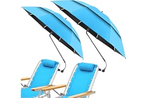 NBtoUS 2 Pack 48.6" Double Canopy Umbrella with Clamp, UPF50+ Beach Chair Umbrella with Clip, 360°Adjustable Portable Outdoor Umbrella, Wheelchair, Patio Chairs, Golf Carts,Camping(Not Include Chair)