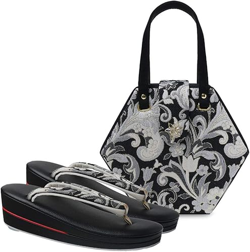 Amazon 振袖用 世美庵 華三彩 草履バッグ セット フリーサイズ 24cm Black シューズ バッグ