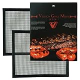 Velesco BBQ Grill Mesh - Set of 2 Heavy Duty Non-Stick BBQ Grill & Baking Mats - 15.75 x 13 Inch - FDA-Approved, PFOA Free Reusable Grill Accessories - Use on Gas, Charcoal, Electric Barbecue