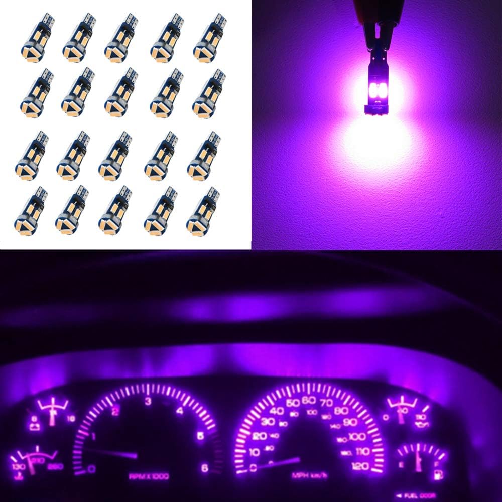 WLJH T5 37 74 286 2721 2723 12505LL Led Smaller Bulb - Easy to Install for Instrument Cluster Panel Gauge Dash Vanity Mirror Glove Box Indicator Warning Lights Pink Purple, 20 Pack