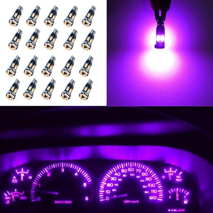 WLJH T5 37 74 286 2721 2723 12505LL Led Smaller Bulb - Easy to Install for Instrument Cluster Panel Gauge Dash Vanity Mirror Glove Box Indicator Warning Lights Pink Purple, 20 Pack