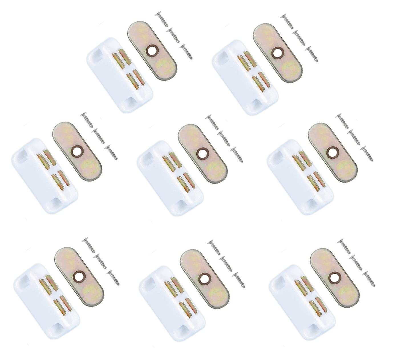 TERF® White Magnetic Door Catch Closer 40mm With Fixing Screw for Cabinet Kitchen Bathroom Cupboards Closet Wardrobes Drawer Catch - Pack of 8