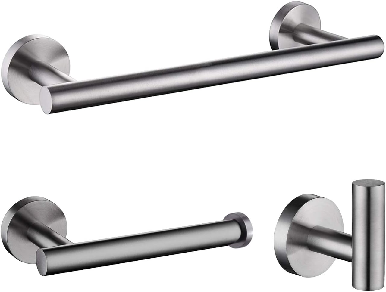 Nolimas 3-Pieces Set Matte Black Bathroom Hardware Set SUS304 Stainless Steel Round Wall Mounted - Includes 12" Hand Towel Bar,Toilet Paper Holder, Robe Towel Hooks,Bathroom Accessories Kit: Home & Kitchen