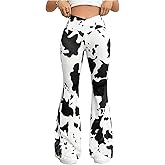 Floerns Women's Plus Size Cow Print Flared Pants Crossover High Waisted Bell Bottoms Trousers