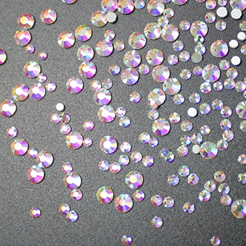 1728pcs Spangle Nail Art Rhinestones AB Nail Crystal Flat Back Circular Glass Studs Stones for 3D Nails Art Decorations Manicure Tools (1.3mm, 1.5mm, 1.8mm, 2.0mm, 2.4mm, 2.8mm (Crystal AB)