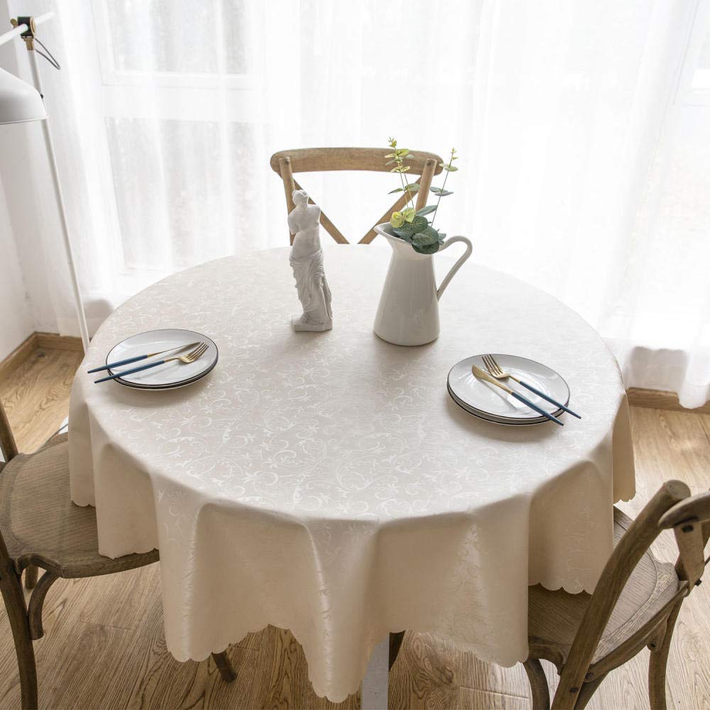 Boanmy Round Tablecloth PVC Waterproof Antifouling Cover Outdoor Dining Table Cloth Hook Flower Champagne Gold-140cm