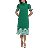 Womens Casual Shirt Dress Button Down Short Sleeve Midi Dress Flower Embroidery Slit Spring Summer Fall Fashion Dresses