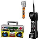 80s 90s Party Decorations 3 Pack Inflatable Radio Boombox Mobile Phone Inflatable Microphones for 80s 90s Party Decorations Hip Hop Themed Birthday Party Supplies