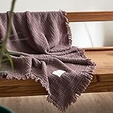 OranFran 100% Cotton 4-Layer Muslin Blanket with Fringes, 80"x90", Dusty Mauve Bed Blanket, Ultra-Soft Gauze Boho Bedding for All Seasons, Breathable for Couch, Bed(Dusty Mauve,Queen)
