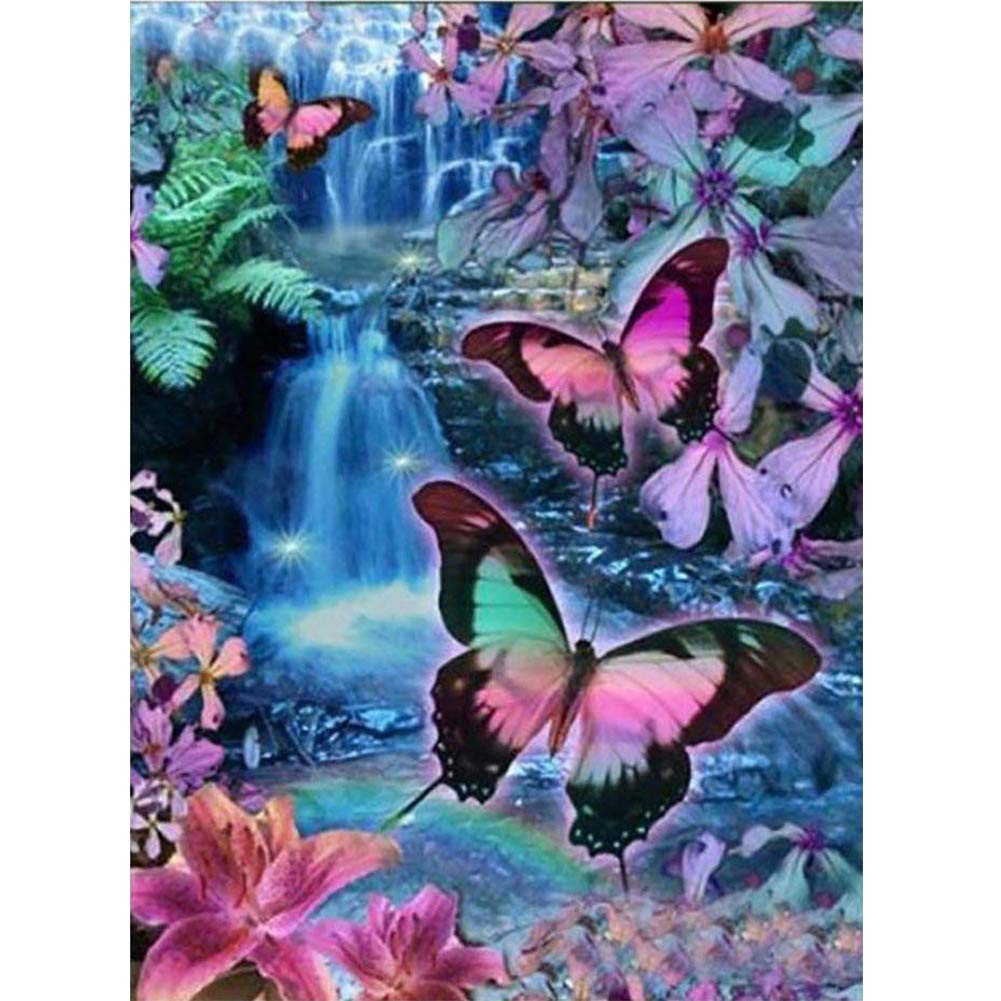 WOWDECOR 5D Diamond Painting Kits, Colorful Butterfly Flowers Waterfall Animals Full Drill DIY Diamond Art Cross Stitch Paint by Numbers