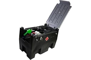 BORRITT 58 Gallon PE Transfer Container Portable Diesel Only Fuel Storage Tank with 12V Pump 20ft Power Cable 13ft Fuel Hose 10 GPM Auto Nozzle for Truck Beds On-Site Refueling Equipment Fueling