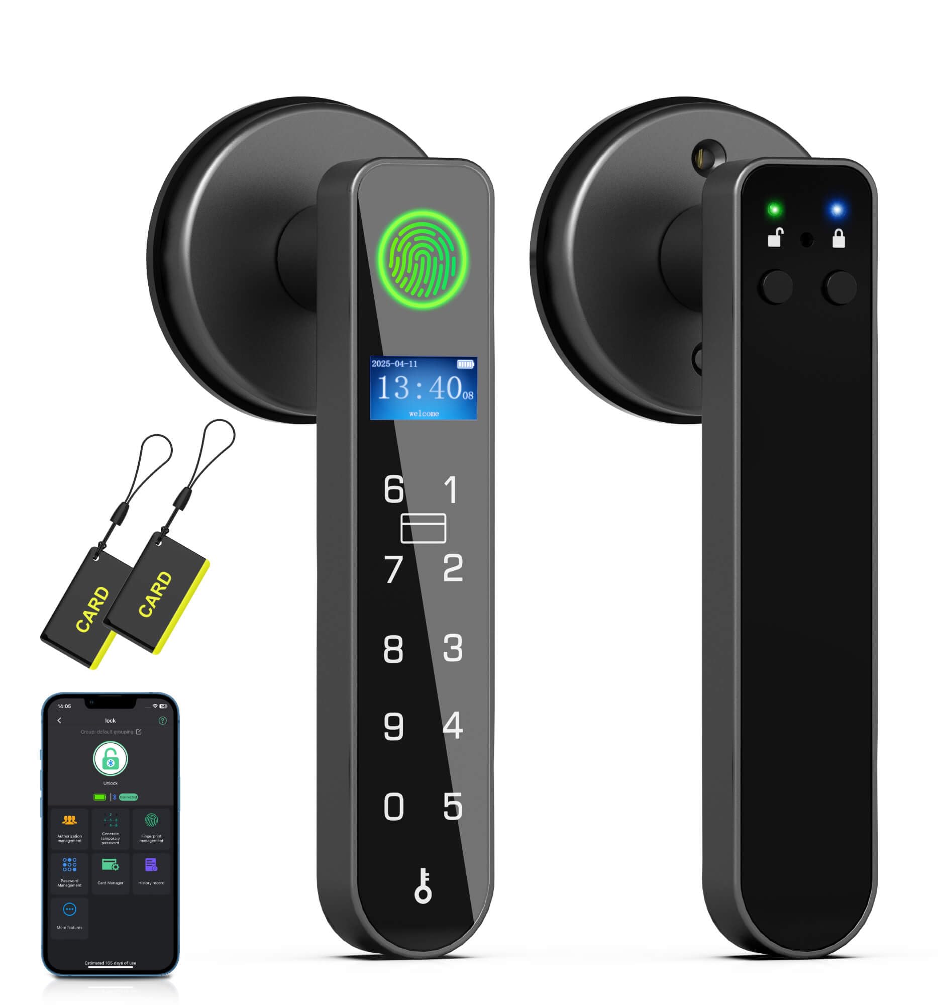 Photo 1 of Anweller Fingerprint Door Lock, Smart Door Handle with Code Keypad, RFID Keyless Entry Door Lock with Display, Security Locking Door Lever Locks for Bedroom Apartment Hotel Interior - Black