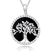 Agvana Tree of Life Necklace Earrings for Women Sterling Silver Genuine Black Onyx CZ Family Tree Jewelry for Her Anniversary Birthday Gifts for Women Mom Lady Grandma Wife