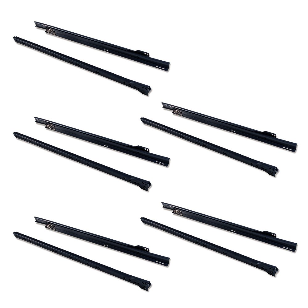 Emuca - Drawer runners 550mm (21,6 inch) with partial extension in black colour, set of 5 sliders for drawer