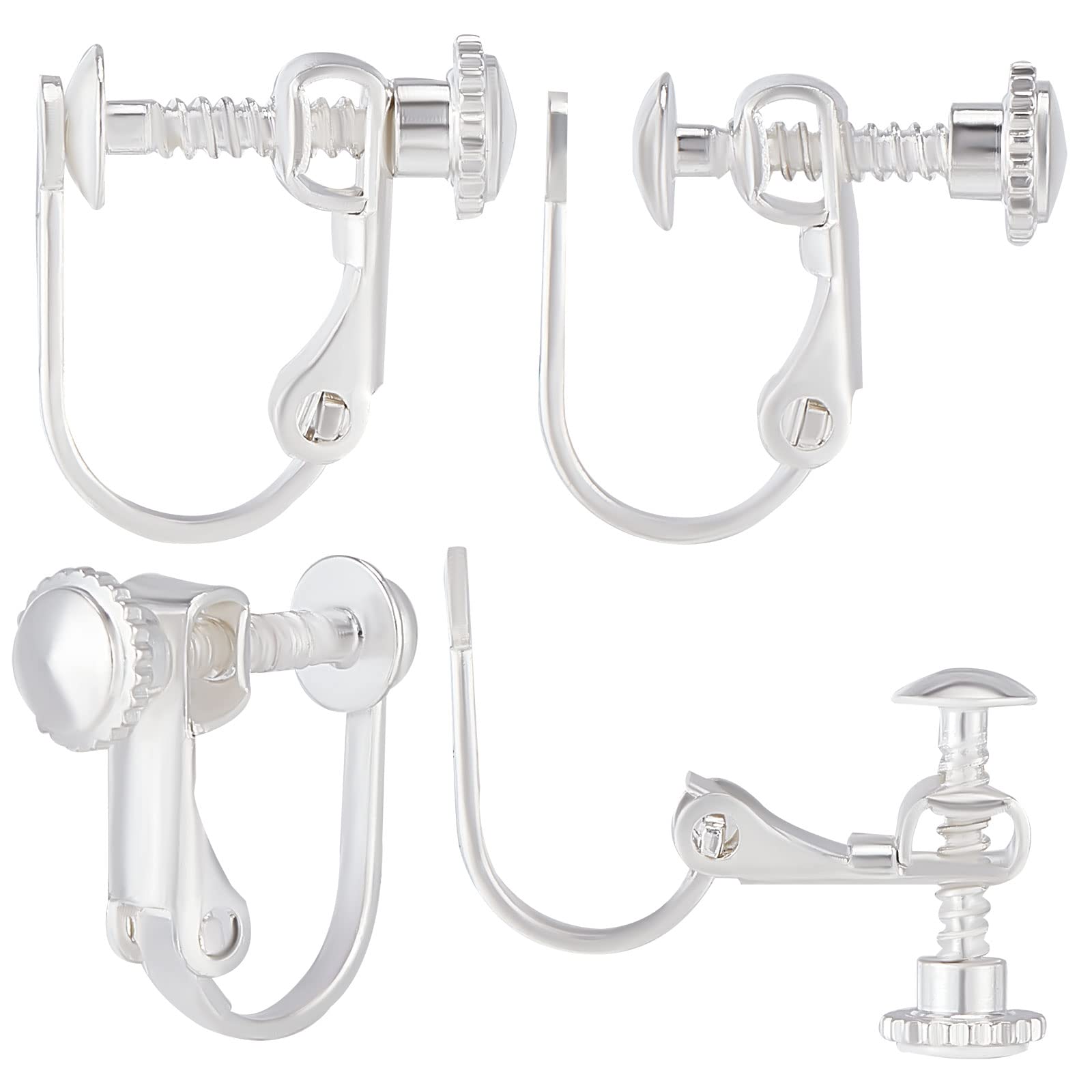 Beebeecraft 1 Box 20Pcs Screw Clip-on Earring Converter 925 Sterling Silver Plated Screw Non-Pierced Clip-on Earring Findings Components for DIY Jewellery Earring Gift Making