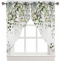 TweetyBed Waterfall Valance Navy Blue Tulip Rod Pocket Valances For Windows Retro Flower Floral Sheer Valances Swag Curtain For Living Room Kitchen Bedroom 38" X 47" X 1