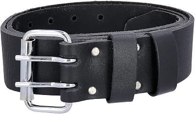 TOUGH MASTER Leather Work Belt 2 Inch Buffalo Saddle Heavy Duty Black Men Women