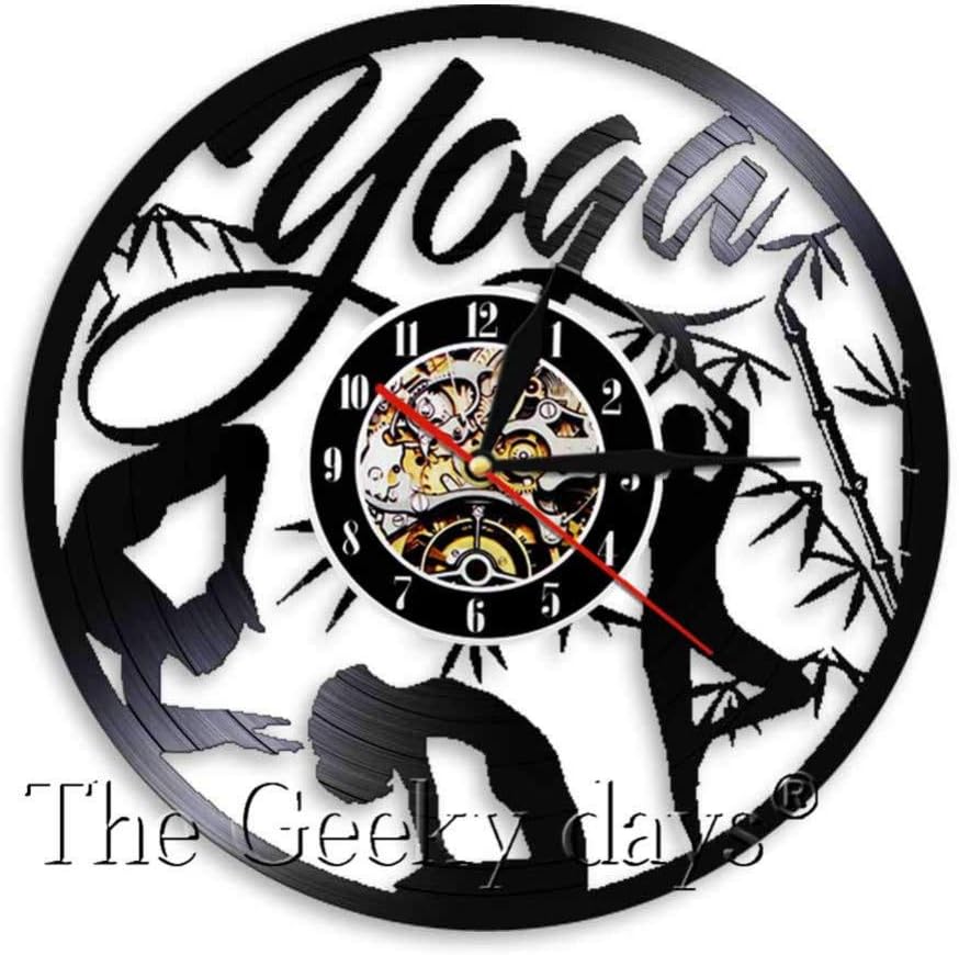 Yddlie Yoga 3D Wall Clock Modern Make of Vinyl Record Creative Wall Art Decor For Yoga Club Hindu Philosophy Decorative Clock