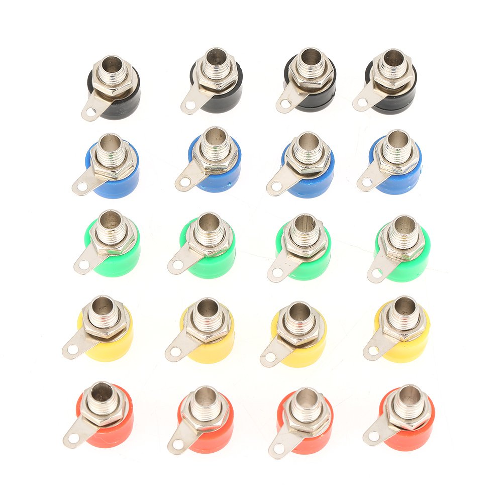 Banana Plugs Kit, 20pcs Banana Plug Sokcet Jack Connectors 4mm Speaker Amplifier Terminal for Instrument Mechanical Equipment Lamps Model (Red, Blue, Black, Green, Yellow)