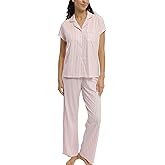 Laura Ashley Women's Pajamas 2 Piece Cotton Blend Notch Collar Button Down PJ Set
