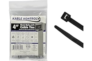 Kable Kontrol Cable Zip Ties 100 Pcs 4 Inch Black, 18 Lbs Tensile Strength, Self-Locking UV Resistant Plastic Nylon Wire Ties, for Indoor or Outdoor Use
