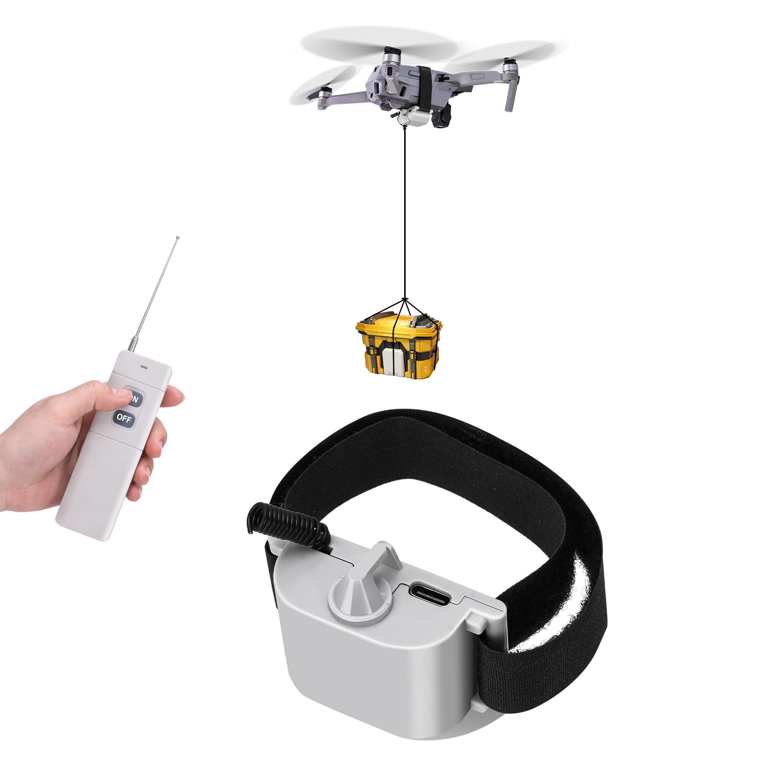 Photo 1 of Universal Drone Airdrop System Compatible with DJI Mavic Mini 4 Pro, Mini 3, Mini 2, Air 2, Air 2S, Mavic 3 Pro, Mavic 2 - Payload Clip, Release Device, Airdropper with Fish Bait Ring Thrower Accessories (Drones Not Included)