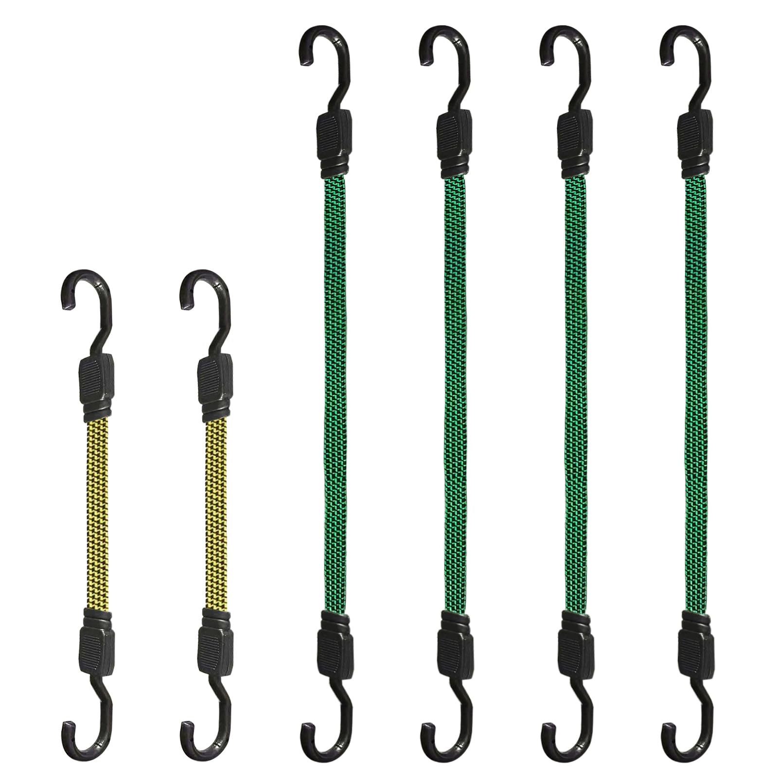 XSTRAP STANDARD 6PCS Flat Bungee Cord Set, Elastic Straps with Hooks Heavy-Duty Cord for Camping, Boating, Truck, Roof Rack, Tarps, Luggage, Outdoor Gear, Securing Cargo