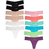 Jo & Bette Lace Thongs for Women - 6 or 12 Pack Low Rise Thongs - Lace Panties Cotton Underwear Women Sexy No Show Soft
