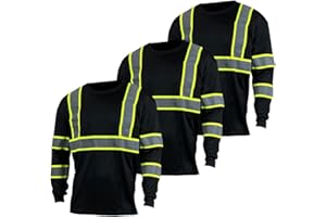 SuNi Apparel High Visibility Shirts for Men - Long Sleeve Construction Hi Vis Reflective Safety Shirts for Men Yellow Orange