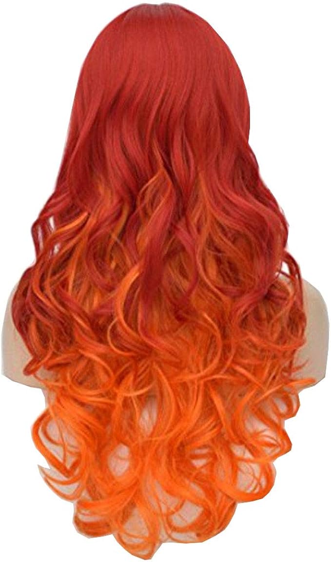 OYIXU 65cm 25.5" Synthetic Orange Red Ombre Women Party Cosplay Curly