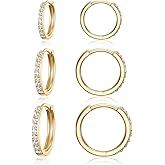 MDFUN 925 Sterling Silver Posts 18K Gold Plated Chunky Hoop Earrings Set for Women 5A+ Cubic Zirconia Hypoallergenic Small Huggie Hoops Earring Jewelry