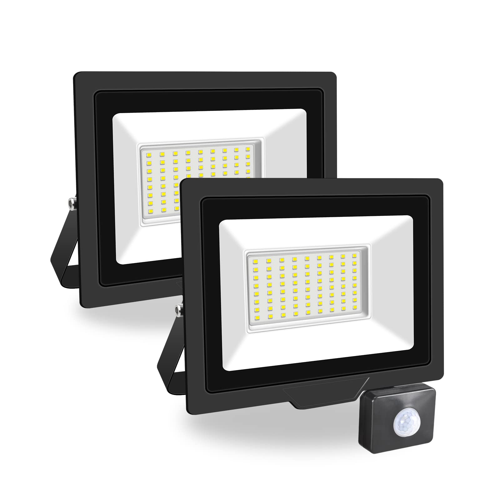 PICAA 2PCS 50W LED Flood Lights Outdoor, Super Bright Security Lights with Motion Sensor, Waterproof Floodlight, Cold White (6500K) Wall Light, for Garden, Yard, Garage, Patio,Warehouse, Parking Lot