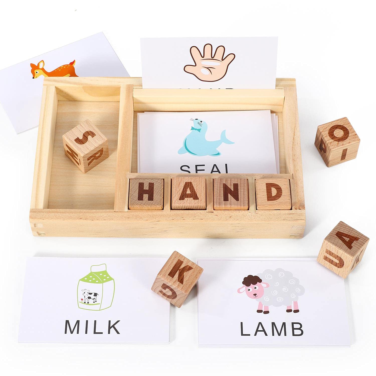 SOKA Kids Children Wooden Spelling Game, Learning Matching Letter and Develops Alphabet Spelling Skills Montessori Educational Memory Games for Children 3+