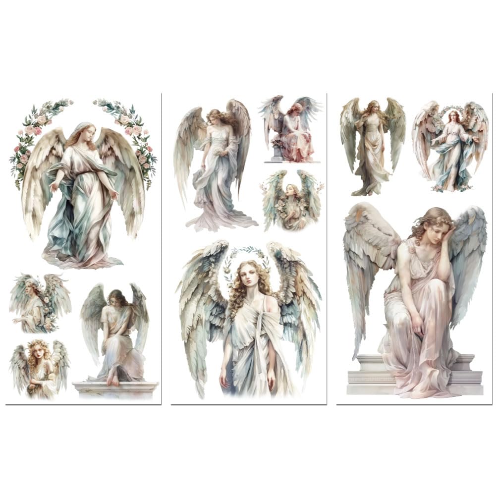 Peacoblue Rub on Transfer Decals for Furniture Crafts Decor Our Lady of Angels 6"x12", 3Pcs Waterproof UV DTF Transfer Decals Sticker for Dresser Lingerie Chests Drawer Glass Porcelain Wood Plastic