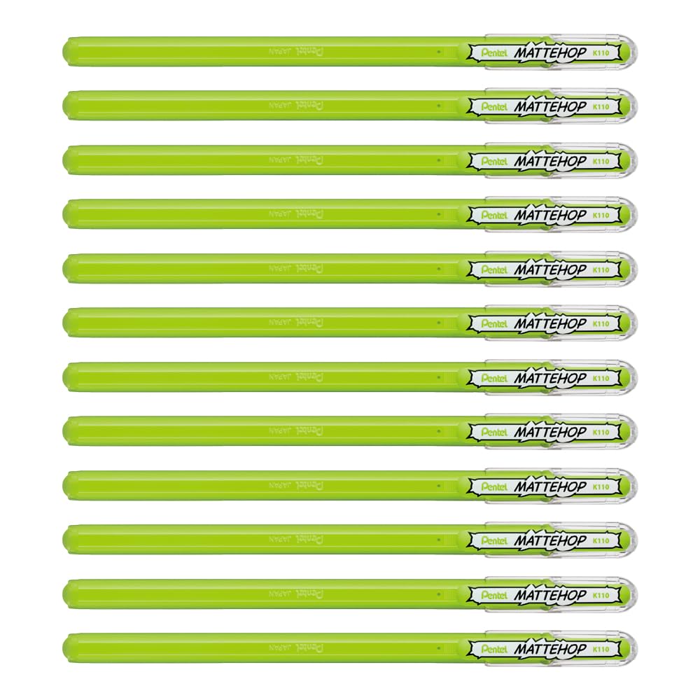 Pentel Mattehop 1.0mm Gel Roller Yellow/Green - Pack of 12