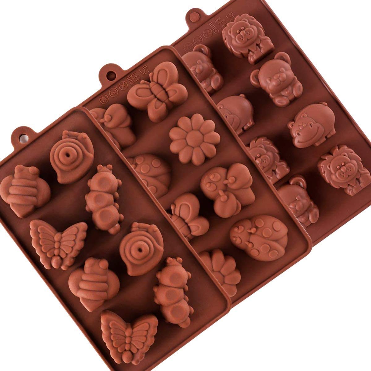 Silicone Chocolate Moulds,Animal & Insect Shapes Chocolate Candy Ice Molds,Non Stick Reusable DIY Baking Mold,3 Pack