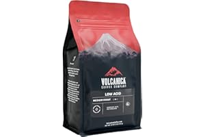 VOLCANICA COFFEE Low Acid Coffee, Blend of Natural Low Acidic Coffee, Ground, Medium Roast, Fresh Roasted, 16-ounces