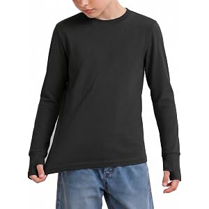 Haloumoning Boys Long Sleeve Athletic Shirts Dry Fit Performance Tops 5-14Y | Youth Kids Crewneck Tees with Thumb Holes, Quic