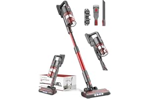 COMVTU Cordless Vacuum Cleaner Rechargeable with 2200mAh Detachable Battery, Powerful Vacuums with 2 Adjustable Modes, Lightweight Portable Stick Vacuum for Home (Vermilion Red)