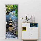 FLFK 3D Door Mural Wallpaper Peel Stick 77x200cm Mountain Stream Removable view 3