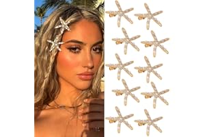 10 Pcs Starfish Hair Clips Metal Rhinestones Accessory Hairpins Rhinestone Mermaid Clip Pearl Barrette Crystal Sea Star Pin A