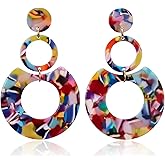 Zeshimb Resin Round Dangle Earrings Acrylic Geometry Circle Drop Earrings Vintage Disc Statement Earrings Multicolor Round Circle Stud Earrings Jewelry for Women
