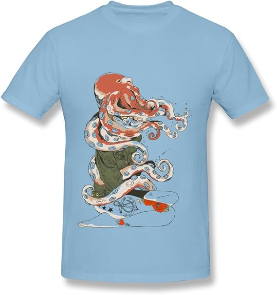 Amazon Co Jp 顔春 メンズ 16 夏 タコのマン Octopus 半袖tシャツ ライトブルー L 服 ファッション小物