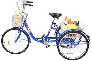 PEXMOR Adult Tricycle 7 Speed, 24/26 Inch 3 Wheel Bikes Tricycle for Adults, Adult Trike for Women/Men/Seniors, Three Wheel Cruiser Bike w/Folding Front & Rear Basket for Shopping/Recreation/Picnic