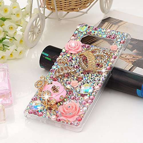 Note 8 Case, Mavis's Diary Clear Slim Fit Luxury 3D Handmade Bling Crystal Rhinestone Diamonds Sparkle Pink Pumpkin Cart Floral Crown Full Body Protective Hard PC Cover for Samsung Galaxy Note 8 - Thumbnail 5