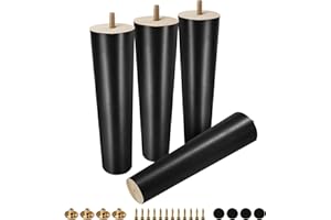 FoDau770 Black Rubber Wood Furniture Legs 9 Inches, Straight Tapered Wood Feet Mid Century Sofa Legs Set of 4, 5/16" UNC Furniture Feet for Cabinet Couch Dresser Chair Ottoman Table