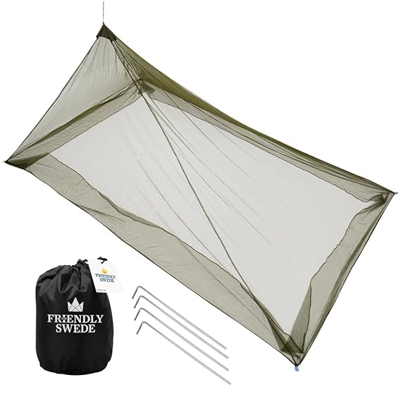 The Friendly Swede Camping Moskitonetz für 1 Person, Robuster, kompakter, Leichter Mückenschutz für Reise und Outdoor (MESH 225)