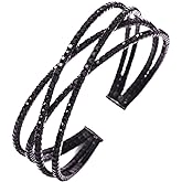 Jojomina Black Rhinestone Cuff Bracelet for Women Black Jewelry Layered Bracelets for Prom pageant Party Wedding