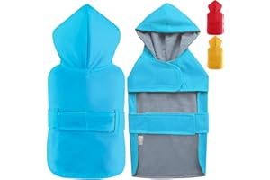 LeerKing Dog Raincoat Hooded Leash Hole 10 sizes, Waterproof Double Layer Dog rain coat Jacket with Cotton Lining for Small Medium and Large Dog,Blue,S