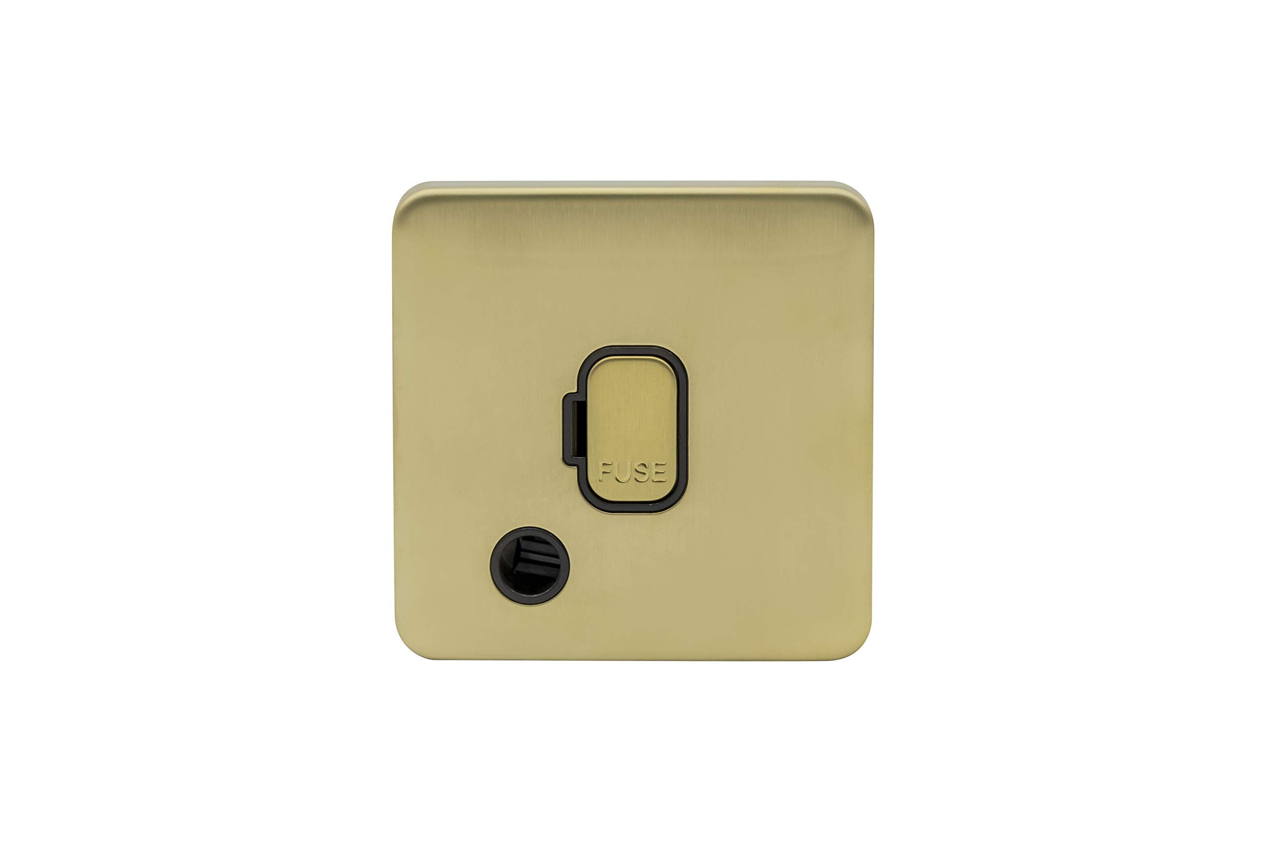 Schneider Electric Lisse Screwless Deco - Unswitched Single Fused Connection Unit with Flex Outlet, 13A, GGBL5003BSB, Satin Brass with Black Insert